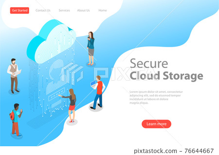 Flat isometric vector landing page template of secure cloud storage, big data. 76644667