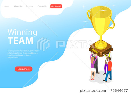 Flat isometric vector landing page template of winning team, effective teamwork. 76644677