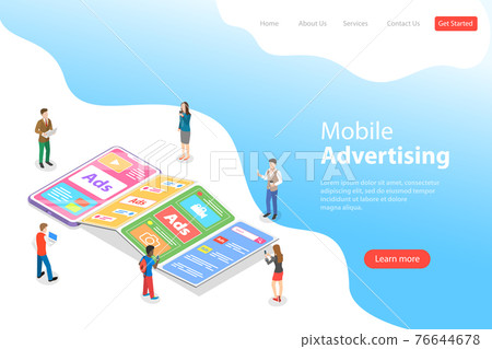 Flat isometric vector landing page template of mobile advertising. 76644678