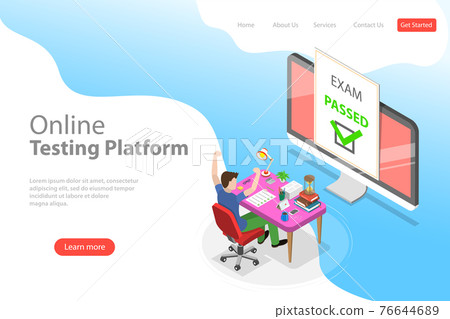 Isometric flat vector landing page template of passed online exam. Isometric flat vector landing page template of passed online exam. 76644689