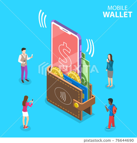 Isometric flat vector concept of digital mobile wallet, online banking. Isometric flat vector concept of digital mobile wallet, online banking. 76644690