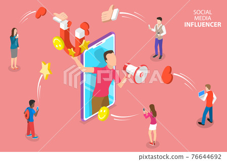 Isometric flat vector concept of social media influencer, digital marketing. 76644692