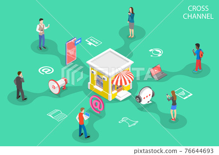 Isometric flat vector concept of cross channel, omnichannel. 76644693
