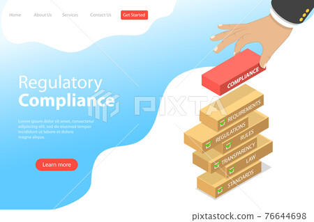 Isometric flat vector landing page template of regulatory compliance. Isometric flat vector landing page template of regulatory compliance. 76644698