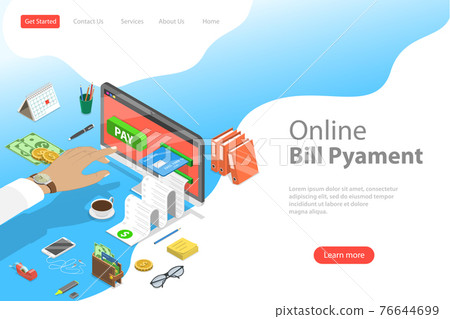 Flat isometric vector landing page template of bill payment, shopping. 76644699