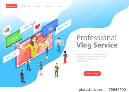 Flat isometric vector landing page template of vlog, video blog, online channel. 76644700