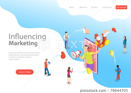 Isometric flat vector landing page template of social media influencer. Isometric flat vector landing page template of social media influencer. 76644705