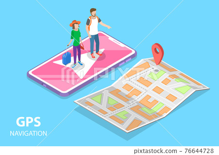 Isometric flat vector concept of mobile pgs navigation, city map. Isometric flat vector concept of mobile pgs navigation, city map. 76644728