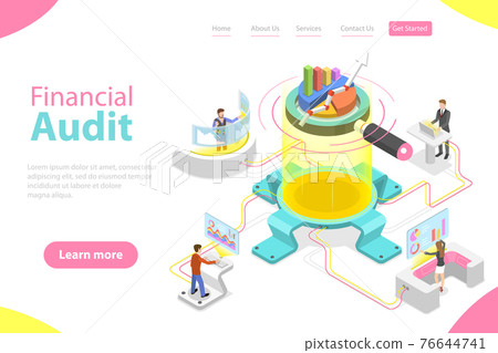 Flat isometric vector landing page template of financial audit service. Flat isometric vector landing page template of financial audit service. 76644741