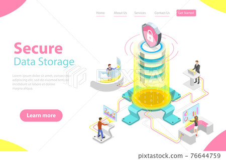 Flat isometric vector landing page template of secure online storage. 76644759