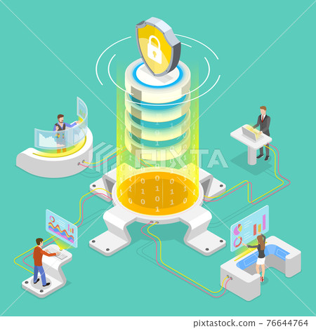 Flat isometric vector concept of secure online storage, big data. 76644764
