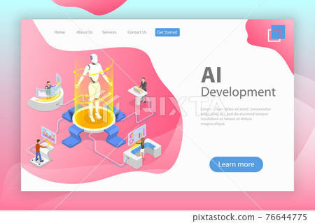 Flat isometric vector landing page template of AI development. Flat isometric vector landing page template of AI development. 76644775