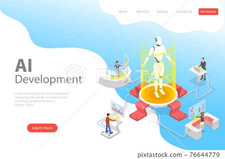 Flat isometric vector landing page template of AI development. Flat isometric vector landing page template of AI development. 76644779