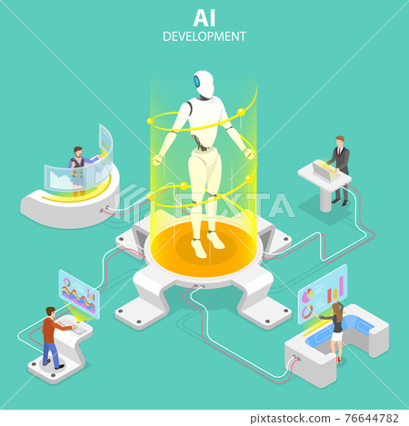 Flat isometric vector concept of AI development. - Stock Illustration ...