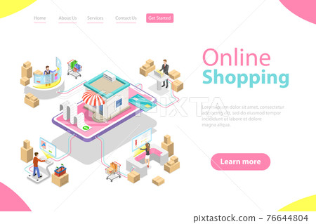 Flat isometric vector landing page template of... - Stock Illustration ...