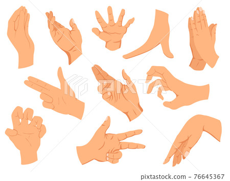 Hands gestures.Vector illustration set hands in different interpretations, showing signal, emotions or signs. Flat design modern concept Hands gestures.Vector illustration set hands in different interpretations, showing signal, emotions or signs. Flat design modern concept 76645367