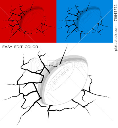 ball for American football hit wall powerfully and damaged, cracks on wall. Sports design element. Active lifestyle. Vector on white or color background with cracks ball for American football hit wall powerfully and damaged, cracks on wall. Sports design element. Active lifestyle. Vector on white or color background with cracks 76645711