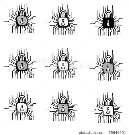 padlock circuit doodle vector icon. Drawing sketch illustration hand drawn line eps10 padlock circuit doodle vector icon. Drawing sketch illustration hand drawn line eps10 76646601