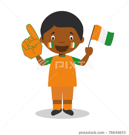 National sport team fan from Ivory Coast with flag and glove Vector Illustration National sport team fan from Ivory Coast with flag and glove Vector Illustration 76648655