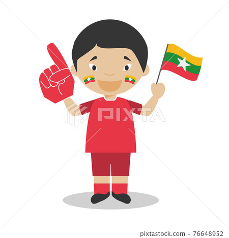 National sport team fan from Myanmar Burma with flag and glove Vector Illustration National sport team fan from Myanmar Burma with flag and glove Vector Illustration 76648952