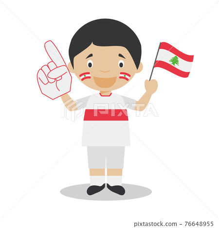 National sport team fan from Lebanon with flag and glove Vector Illustration National sport team fan from Lebanon with flag and glove Vector Illustration 76648955
