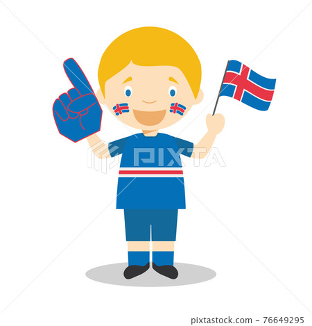 National sport team fan from Iceland with flag and glove Vector Illustration 76649295