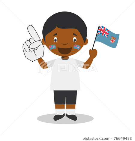 National sport team fan from Fiji with flag and glove Vector Illustration National sport team fan from Fiji with flag and glove Vector Illustration 76649458