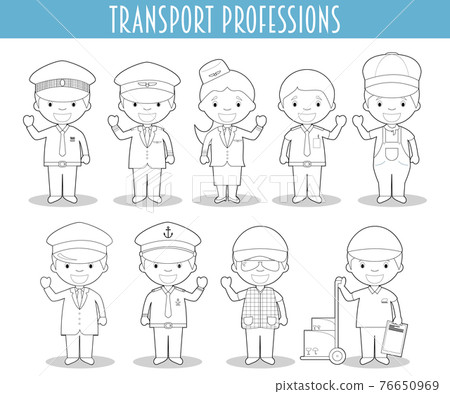 Vector Set of Transport Professions for coloring in cartoon style. Vector Set of Transport Professions for coloring in cartoon style. 76650969