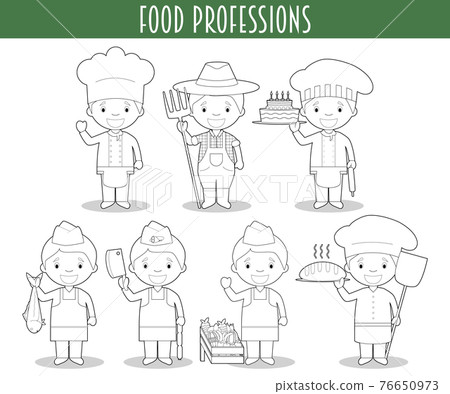 Vector Set of Food Industry Professions for coloring in cartoon style. 76650973