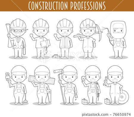 Vector Set of Construction Professions for coloring in cartoon style. Vector Set of Construction Professions for coloring in cartoon style. 76650974