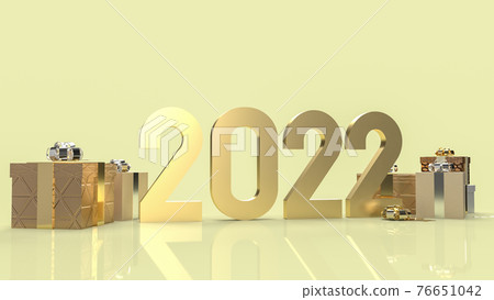 The gold number 2022 and gift box for new year  concept 3d rendering. 76651042