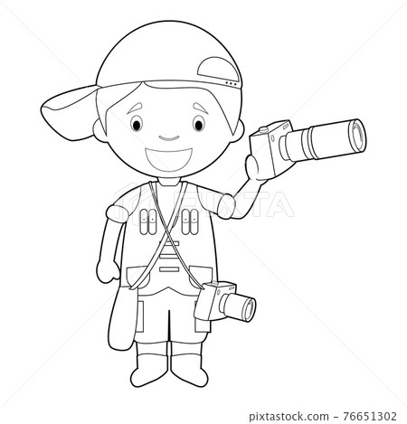 Easy coloring cartoon vector illustration of a photographer. Easy coloring cartoon vector illustration of a photographer. 76651302