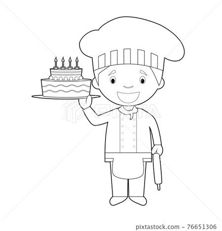 Easy coloring cartoon vector illustration of a pastry chef. 76651306