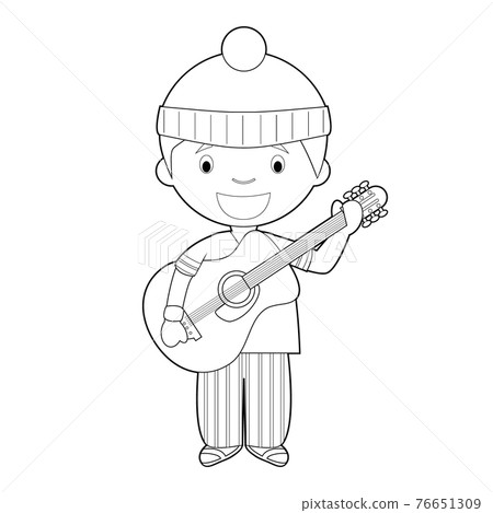 Easy coloring cartoon vector illustration of a musician. Easy coloring cartoon vector illustration of a musician. 76651309