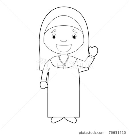 Easy coloring cartoon vector illustration of a nun. Easy coloring cartoon vector illustration of a nun. 76651310