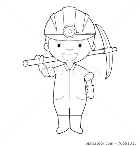 Easy coloring cartoon vector illustration of a miner. 76651313