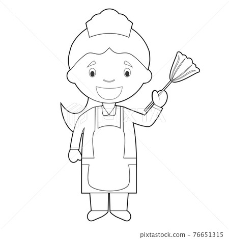 Easy coloring cartoon vector illustration of a maid or cleaning girl. Easy coloring cartoon vector illustration of a maid or cleaning girl. 76651315