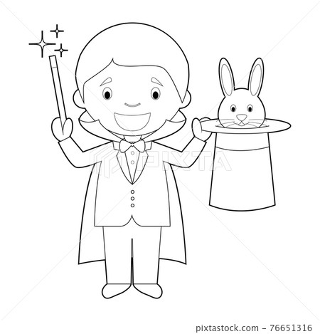 Easy coloring cartoon vector illustration of a magician. Easy coloring cartoon vector illustration of a magician. 76651316