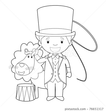 Easy coloring cartoon vector illustration of a lion tamer. Easy coloring cartoon vector illustration of a lion tamer. 76651317