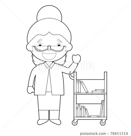 Easy coloring cartoon vector illustration of a librarian. Easy coloring cartoon vector illustration of a librarian. 76651319