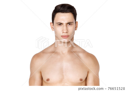 Strong muscle beautiful stripped male model in fashion cloathes on white isolated fontk background Strong muscle beautiful stripped male model in fashion cloathes on white isolated fontk background 76651528