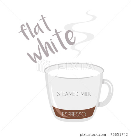 Vector illustration of a Flat White coffee cup icon with its preparation and proportions. 76651742