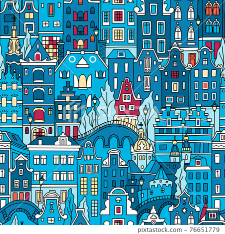 Seamless pattern, Amsterdam typical dutch houses 76651779