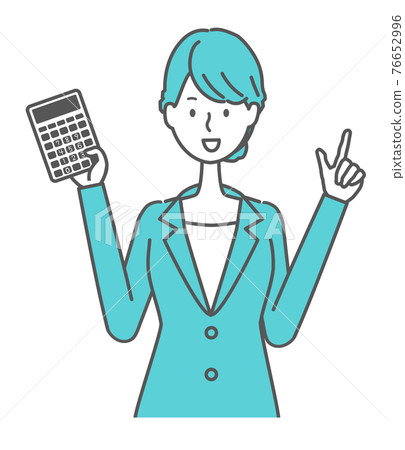 Woman illustration in blue suit with calculator 76652996