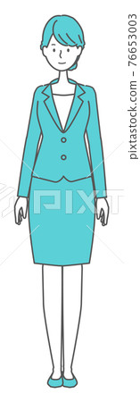 A woman in a suit that stands upright 76653003