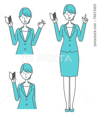 Illustration set of a woman in a suit with a beginner mark 76653005