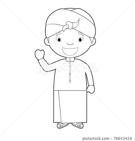 Easy coloring cartoon character from Indonesia dressed in the traditional way Vector Illustration. Easy coloring cartoon character from Indonesia dressed in the traditional way Vector Illustration. 76653429