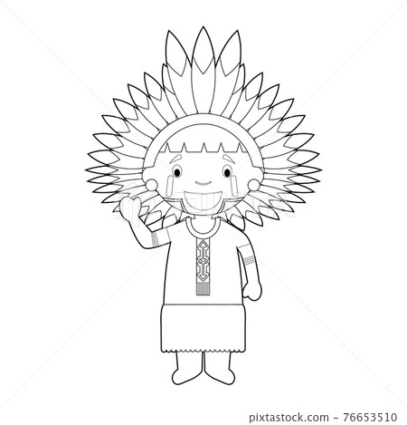 Easy coloring cartoon character from Amazon Region in Brazil and Venezuela dressed in the traditional way Vector Illustration. Easy coloring cartoon character from Amazon Region in Brazil and Venezuela dressed in the traditional way Vector Illustration. 76653510