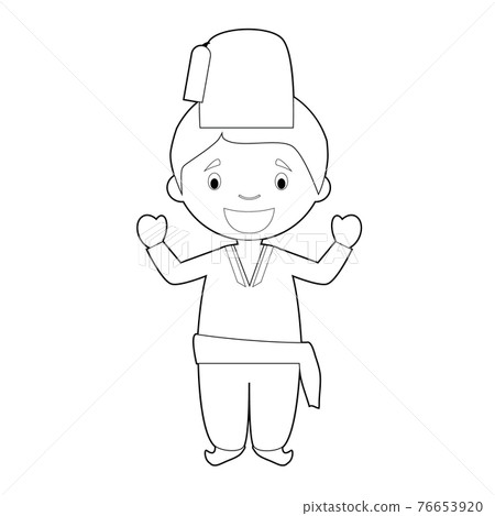 Easy coloring cartoon character from Turkey dressed in the traditional way Vector Illustration. 76653920