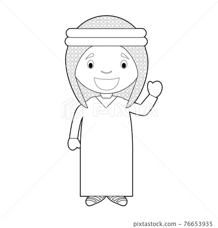 Easy coloring cartoon character from Saudi Arabia dressed in the traditional way Vector Illustration. 76653935